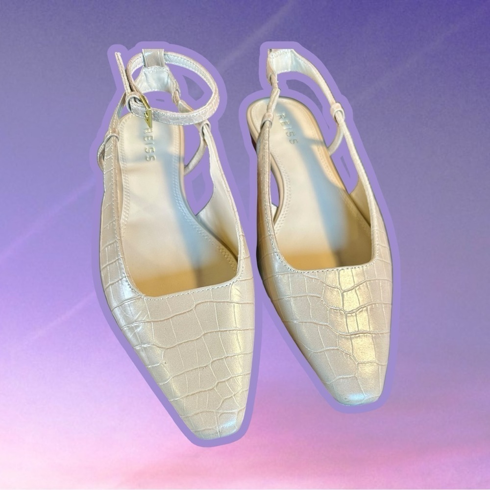 Reiss ‘Freya’ Croc-Effect Leather Ballet Flats in “Nude” Size 7